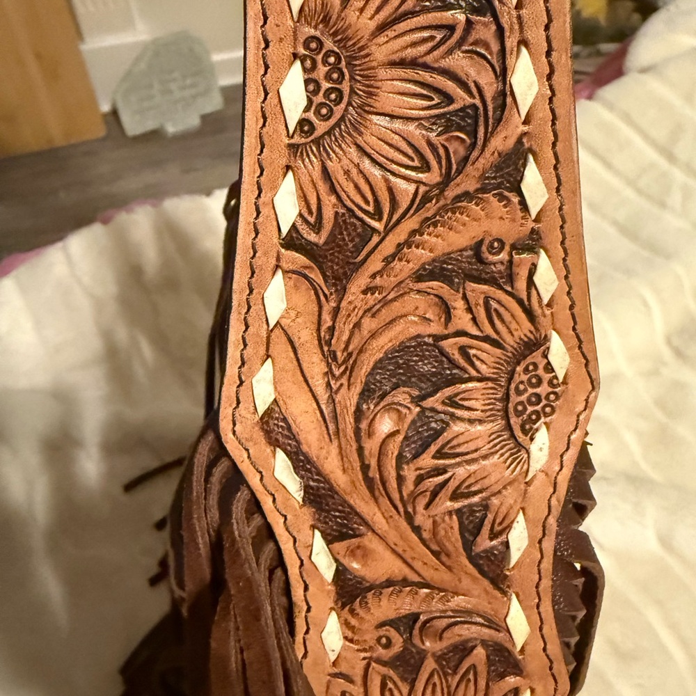 American Darling Leopard and Brown Fringe Hobo Bag - Picture 4 of 7